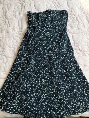 J. Crew Strapless Black Dress with White Floral Print